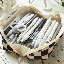 트루픽 [집게증정정품] 손잡이 캔버스 블랙 체커보드 필통 다용도 파우치 신학기 문구 대용량 수납, A타입 [블랙 집게 o]