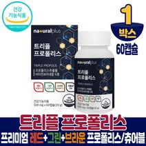 트리플 프로폴리스 레드프로폴리스 그린프로폴리스 브라운프로폴리스 식물성 캡슐 츄어블 추어블 타입 영양제 프로포리스 식약처 인증 플라보노이드 17mg 함유 항산화 구강 항균작용 도움, 1개, 60캡슐