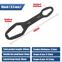 8-22mm 범용 Torx 렌치 플레이트 조정 가능한 양방향 Torx 렌치 자체 조임 안경 렌치 나사 수리 손 도구, 160mm3.5mm검정색