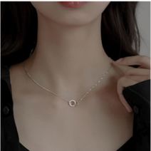 기하학 심플디자인 도형 스퀘어 네모 큐빅 동그라미 파티 은목걸이 실버