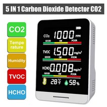 Geevon 실내 디지털 CO2 측정기 감지기 온도 및 습도 기능이 있는 공기질 모니터 HCHO 5in 1 TVOC, 01 5 IN 1