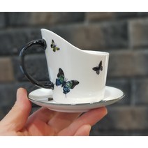 윙스세라믹 나비 도자기 종이컵 홀더, 홀더+받침