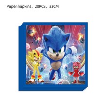 New Cartoon Sonic Party Supplies Boys Birthday Disposable Tableware Set Paper Plate Cup Napkins Baby, 04 20pcs paper towel