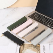 심플 라운드 가죽 펜파우치 필통, 블랙