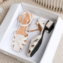 여성 꼬임 피셔맨 샌들 빅사이즈 여자 슬링백 샌들 미들힐 4cm(225-265)