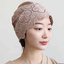 이코마켓 고급 자수 클로바 순면 두건 여성비니 중년여성모자 엄마모자 할머니 헤어두건 얇은두건 봄 여름 가을 겨울
