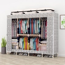 드레스룸 옷방 조립용 원목 커튼 옷장 행거 1인가구 먼지차단 자취 매장, 패밀리 그레이