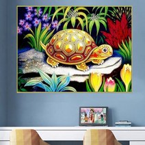 큐빅 비즈 아트 장수 건강 재복의 상징 황금 거북이 보석십자수 diy 키트 동물 비즈 구슬 십자수, 50x40cm, 1개