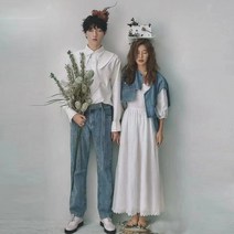 웨딩 촬영 셔츠 데님 커플룩 스냅 사진 의상 예술 로맨틱 커플 옷 캐주얼 드레스