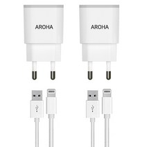 국산 아로하 2.1A 2usb 휴대폰 멀티 충전기 갤럭시 아이폰 호환 1.2M 케이블 포함, 충전기2개+1.2M 8핀 아이폰호환 케이블2개