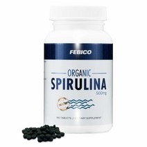 FEBICO 유기농 스피루리나 태블릿 - 500mg 180정 비건 100% 순수 풍부한 비타민 B12 복합체 피코시아닌 GMO 프리 글루텐 프리 및 비조사 USDA 내