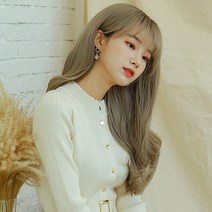 가발매니아 허쉬펌 65cm 수제통가발 프론트레이스 전체가발 긴머리, 베이지그레이, 1개