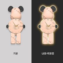 베어브릭 벽시계 무소음 LED 벽등 시계 거실 사무실 인테리어 소품 무드등, C 사선베어, 30x60, 기본(LEDx)