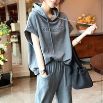 여자 트레이닝 세트 순면 캐주얼 여름 반팔투피스 세트 빅사이즈