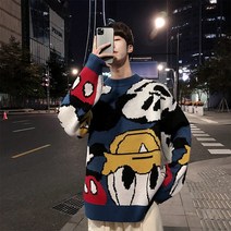 귀여운 커플룩 빅사이즈 니트 도널드덕 스웨터 시밀러룩 남성 여성 긴팔 캐릭터 루즈핏 빅사이즈 티셔츠