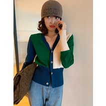 여성 가을 가디건 카디건 볼레로 접합 대비 색상 니트 재킷 여성용 가을 V넥 허리 숏 카디건 디자인 소프트 스웨터