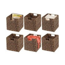 mDesign Natural Woven Hyacinth Cube Organizer Basket with Handles Storage for Bathroom Laundry Roo, Brown Wash, 1