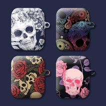 와우박스 주문제작 해골(Skull) 패턴 디자인 에어팟 버즈 무선 이어폰 케이스, 유광 하드케이스, 버즈(밑판 흰색)