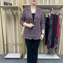 중노년 모직코트 미드 체크 정장 여성 허리보정 슬림핏 숏 엄마 봄가을 양복 상의 3885202904
