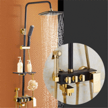 준앤코 골드 화이트/블랙 해바라기 샤워기 욕실 샤워 수전 레인샤워 Stainless Bathroom Shower Faucet Rainshower, BRS01B(블랙)