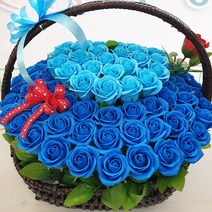 지나로즈 장미 100송이 기념일 프로포즈 생일 기념일 축하 꽃배달 비누꽃 여친선물 큐피트 하트 비누꽃바구니, 블루하트