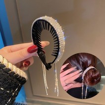 여성용 럭셔리 라인석 헤어 밴드 롱 태슬 보우 크리스탈 머리띠 웨딩 액세서리, 05 S-5