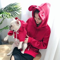 개플룩 강아지 트윈룩 견주 댕플룩 커플룩 후드 양면 스웨터, 레드색