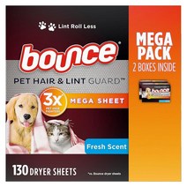 Bounce 바운스 반려동물 털 보푸라기 가드 메가 섬유유연 건조기시트 프레쉬향 130매 4팩