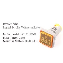 전압계 22mm AC 20-500V 디지털 원형 정사각형 볼트 전압 테스터 미터 모니터 전원 LED 표시기 파일럿 램프, VM 스퀘어 옐로우