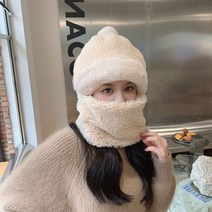 실버스 겨울 목도리 털모자 넥워머 일체형