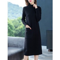 홀가먼트원피스 아이보리 겨울미니 상견례 기모 슬림 가을 용 하프 하이 칼라 스웨터 드레스 새로운 미디엄 바닥 스웨터 풀오버 드레스