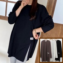 러브포텐 빅사이즈 여성 긴팔 롱티셔츠 옆트임 라벨 포인트 국내제작 3컬러 특가세일 데일리 긴팔롱티셔츠 여자 박스롱티