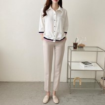 옷자락 여자 여름 깔끔한 출근룩 배색라인 7부 쉬폰 블라우스