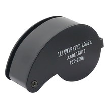 루페 루뻬40X 미니 쥬얼리 돋보기 2 LED 접이식 렌즈 직경 25mm 포켓 조명 루페 옥 감상 용, 01 Black