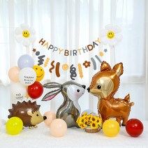 [피앤비유니티]페브릭 데이지동물친구 꽃사슴 다람쥐 토끼와 곰돌이 생일 가랜드세트 모음, 06)동물친구 꽃사슴(풍선꽂이 포함)