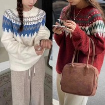 여성 크리스마스 빈티지 레글런 노르딕 지그재그 패턴 울니트 스웨터 3color