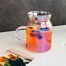 무지개 빛 디자인 홈파티 손잡이 유리컵 심플 데일리 우유잔 내열유리컵, 대(500ml)