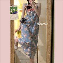 여름 청 원피스 날씬해보이는 감소 여성용 및 프린트 드레스 데님 달린 롱 복고풍 20