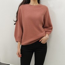 제니트 여성용 루즈핏 캐시미어 라치아 홀가먼트 라운드 니트
