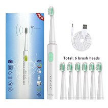 전동 칫솔음파 전동 칫솔 성 개 포함 충전기 일 충전식 가지 모드 깨끗한 구강 관리, 02 6PCSGreen