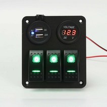 3 갱 로커 스위치 패널 방수 자동차 트럭 보트 스위치 패널 듀얼 USB 전압계 포트 해양 선박 토글 로커 스위치 패널, Green_5