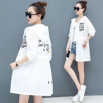 총브로 미키하우스 여성여름 트렌치 긴 롱 래쉬가드 외출 여행 자외선차단복 낚시복, 화이트