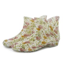 Makone 레인부츠 여성 화원 사계절 아쿠아슈즈 앵글부츠 로우탑 고무신발 모던블루 블랙도트 꽃무늬 체크