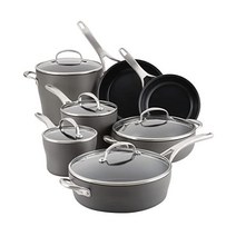 [해외] 아놀론 얼루어 하드 아노다이징 논스틱 쿡웨어 냄비와 냄비 세트 12피스 다크 그레이, Cookware Set (12 Piece)