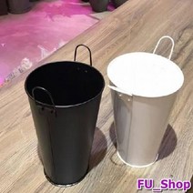 블랙흰색 손잡이있는 키큰 양철화분 16x25cm 집스타, 화이트