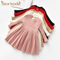 Bear Leader Girls Winter Dresses New Solid Color Sweater Dresses for Kids Casual Clothing Outfits