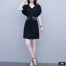 가바바 여성 빅사이즈 원피스 브이넥 트임 밸트 미니원피스 G52473