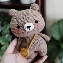 Cilicili diy 뜨개질 코바늘 인형뜨기 손망뜨개 망스티치 귀여운 동물 인형 만들기 집콕 취미생활, 브라운 곰돌이 재료세트개