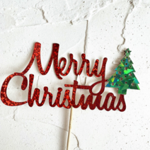 글로벌G&M 크리스마스 케이크 꾸미기 데코레이션 레터링 글리터 종이 토퍼, 글리터종이크리스마스레드