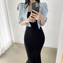 여성 여름 린넨 트위드 퍼프 반팔 크롭 자켓 3컬러